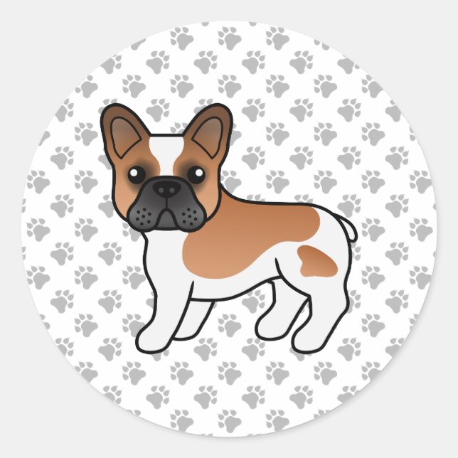 Sticker Rond Bouledogue français pie rouge mignon chien de dess (Devant)