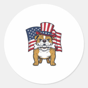 Sticker Rond Bouledogue Patriotique Avec Drapeau Vector Design_