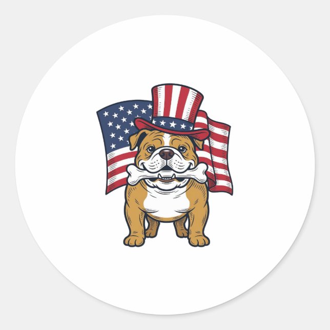 Sticker Rond Bouledogue Patriotique Avec Drapeau Vector Design_ (Devant)