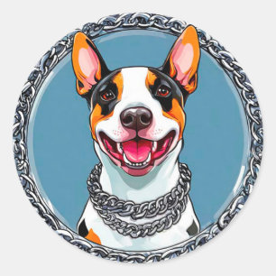 Sticker Rond Bouledogue sourire 🐶 Portrait de chien heureux et