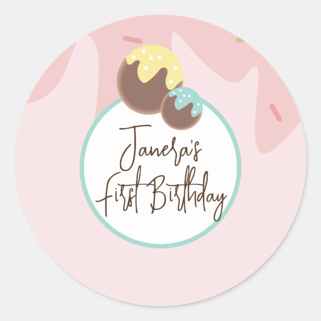 Sticker Rond Boules de Cakepop Mignonnes Gâteau d'Anniversaire  (Devant)