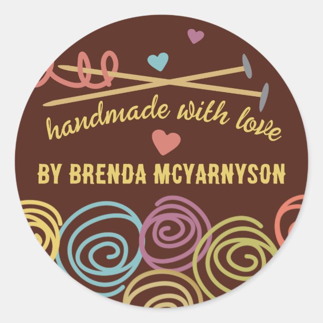 Sticker Rond Boules de fil tricot aiguilles tricot artisanat (Devant)