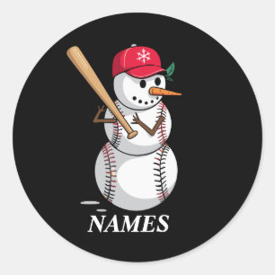 Sticker Rond Boules de neige de baseball avec nom personnalisé