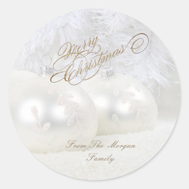 Sticker Rond Boules de Noël Élégantes Blanches (Devant)