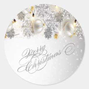 Sticker Rond Boules de Noël,Flocons de neige,Lumières, Joyeux N