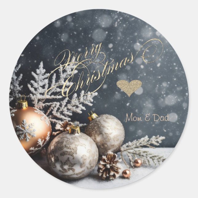 Sticker Rond boules de Noël,flocons de neige,neige,Gris (Devant)