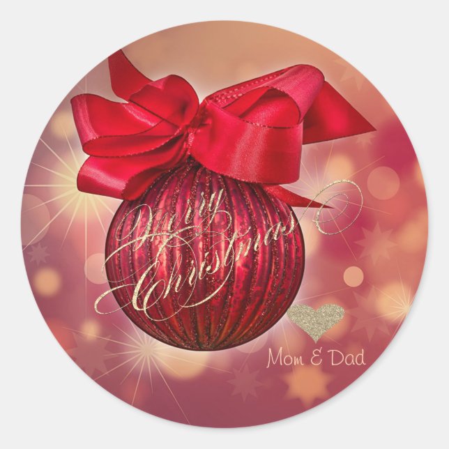 Sticker Rond Boules de Noël Rouges Bokeh Entreprise  (Devant)