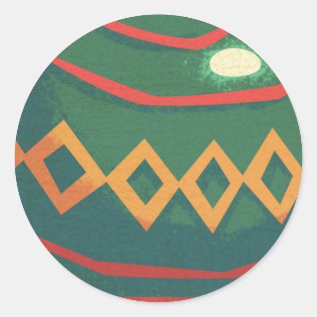 Sticker Rond Boules de Noël Rouges et Vertes Rétro (Devant)