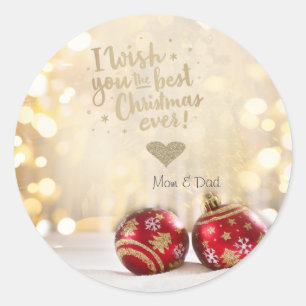 Sticker Rond Boules Rouges Je Vous Souhaite Un Très Joyeux Noël