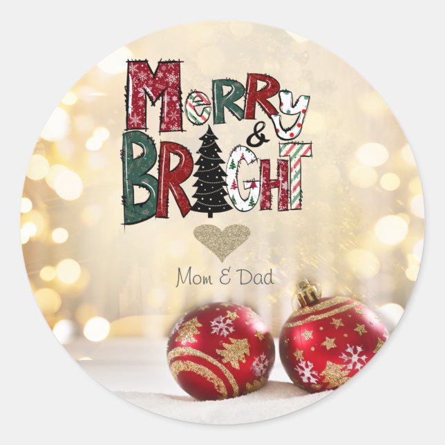 Sticker Rond Boules rouges joyeuses et brillantes (Devant)