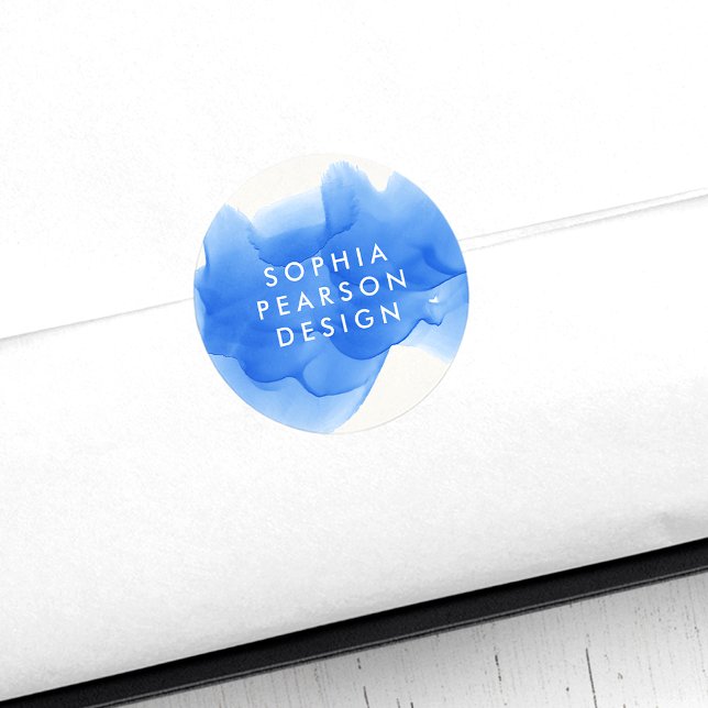 Sticker Rond Boulot d'aquarelle bleu Cobalt moderne (Créateur téléchargé)