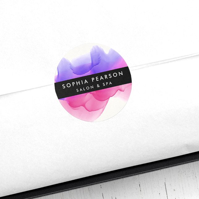 Sticker Rond Boulot d'aquarelle Magenta moderne (Créateur téléchargé)