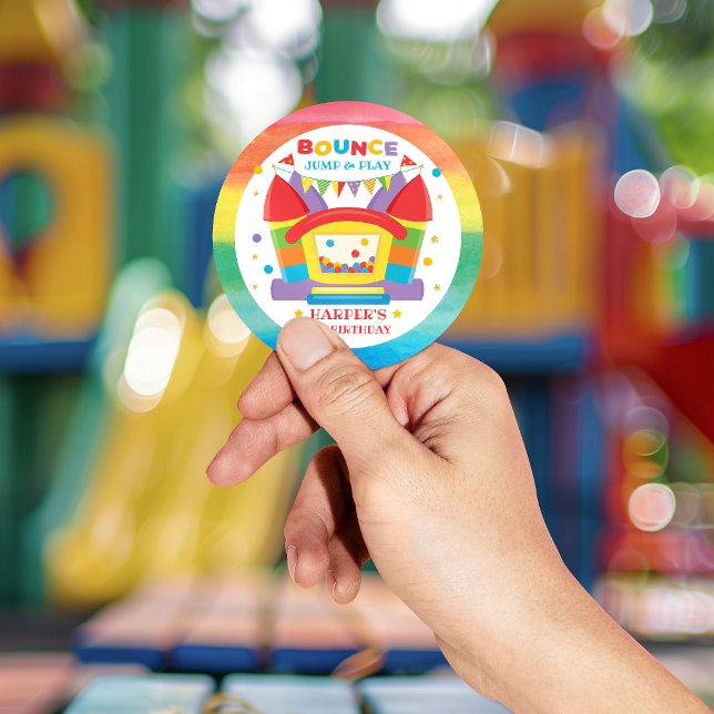 Sticker Rond Bounce House Anniversaire Arc-en-ciel (Let our bounce house birthday party theme, help take your little one’s big day to new heights.)