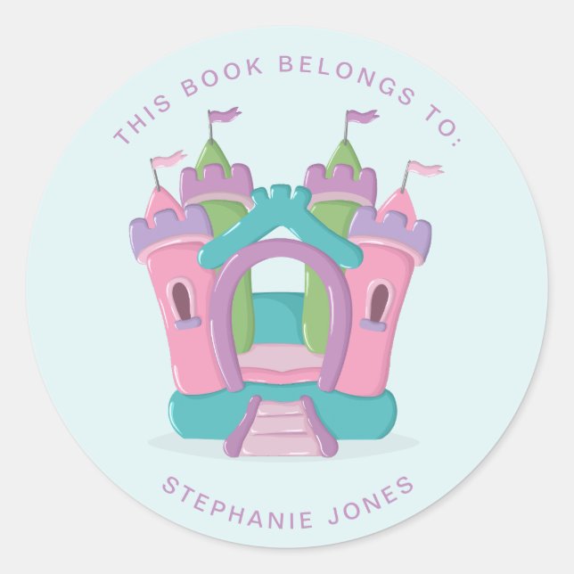 Sticker Rond Bounce House Party Ce livre appartient à (Devant)
