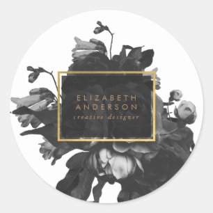 Sticker Rond Bouquet Black Gold Rose