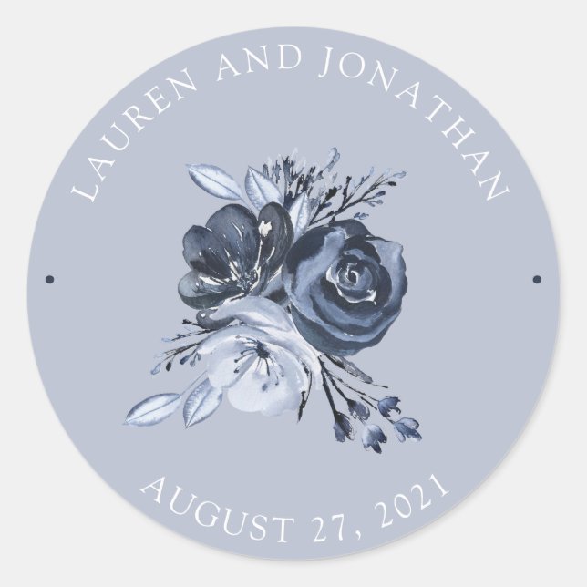Sticker Rond Bouquet bleu | Mariage floral aquarelle (Devant)
