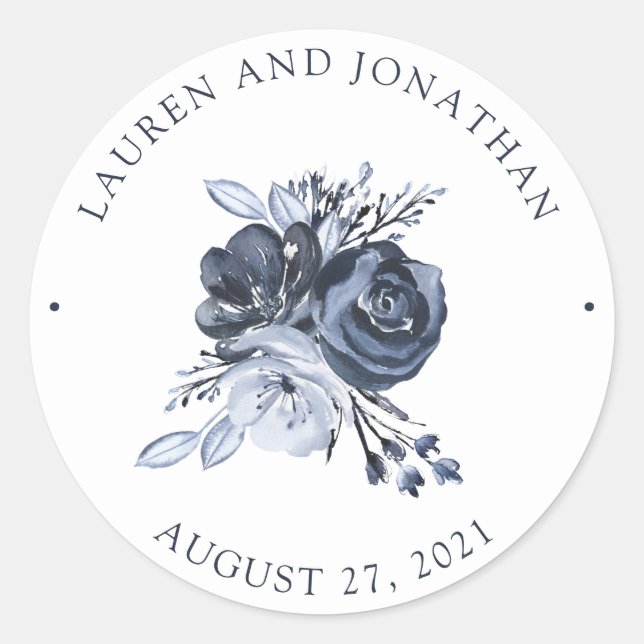 Sticker Rond Bouquet bleu | Mariage floral aquarelle (Devant)