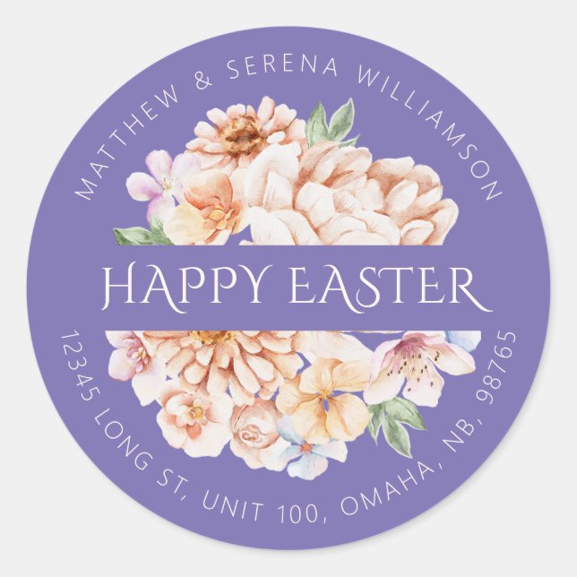 Sticker Rond Bouquet botanique pourpre de printemps (Devant)
