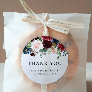 Sticker Rond Bouquet Bourgogne   MARIAGE   MERCI