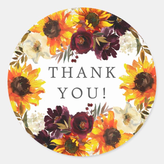 Sticker Rond Bouquet d'automne Tournesols Shower de mariage flo (Devant)