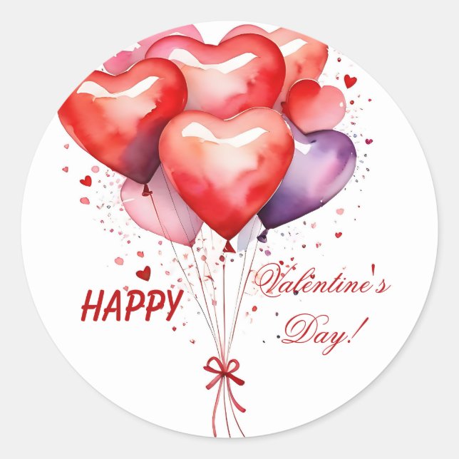 Sticker Rond Bouquet de ballon Coeurs rouge et rose (Devant)