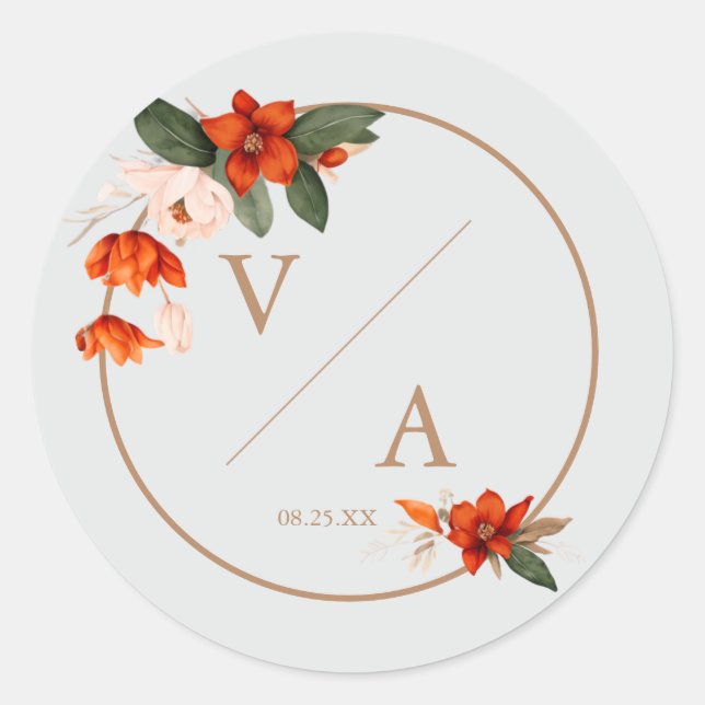 Sticker Rond Bouquet de Boho avec fleurs de feu (Devant)
