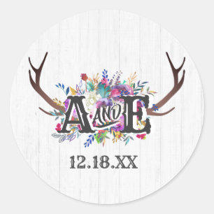 Sticker Rond Bouquet de bois de cerf floral Monogramme rustique