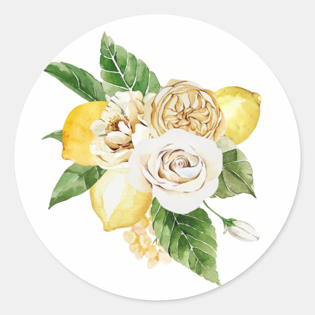 Sticker Rond Bouquet de citrons et de rose (Devant)