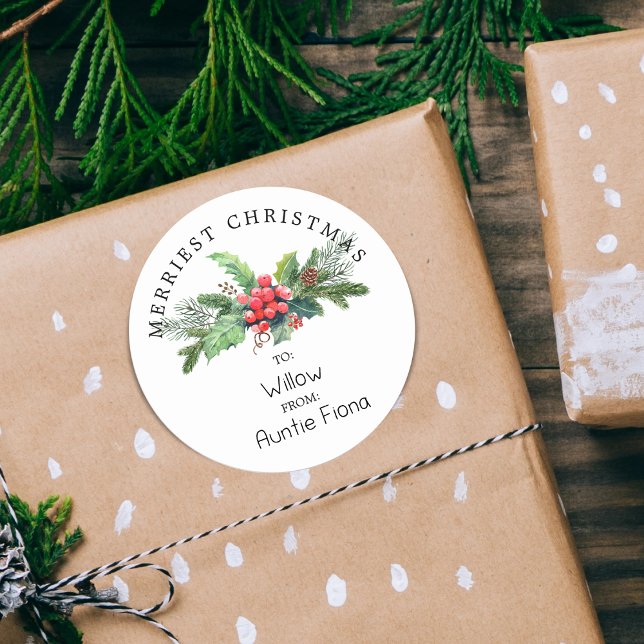 Sticker Rond Bouquet de feuillages d'hiver A et DE (Winter Foliage Bouquet TO and FROM Classic Round Sticker)