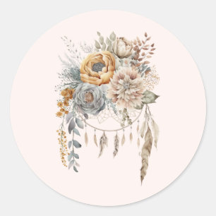Sticker Rond Bouquet de fleurs Boho et Dreamcatcher