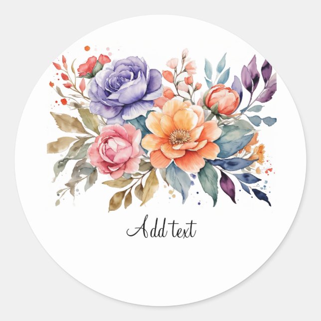 Sticker Rond Bouquet de fleurs d'aquarelle MODÈLE, (Devant)