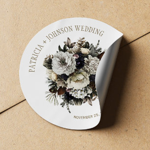 Sticker Rond Bouquet de fleurs d'hiver élégant mariage