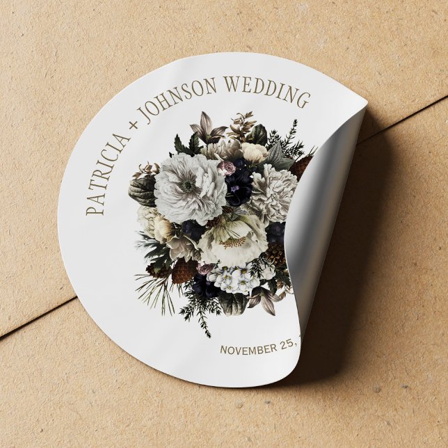 Sticker Rond Bouquet de fleurs d'hiver élégant mariage (Créateur téléchargé)