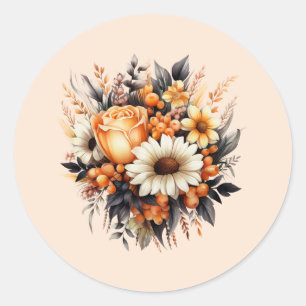 Sticker Rond Bouquet de fleurs gris-jaune orange