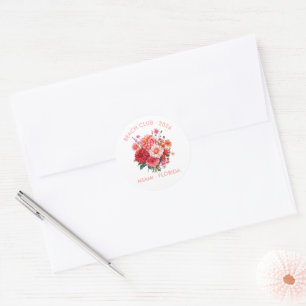 Sticker Rond Bouquet de fleurs personnalisé Fuchsia, Corail et 