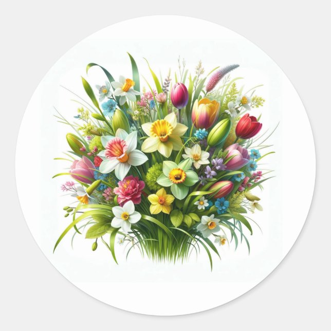 Sticker Rond Bouquet de fleurs printanières Fleurs de Pâques (Devant)