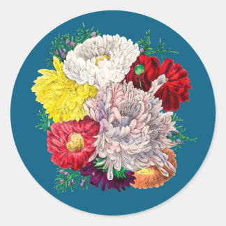 Sticker Rond Bouquet de fleurs sauvages botaniques vintage vibr