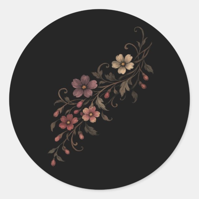 Sticker Rond Bouquet de fleurs sur fond noir (Devant)
