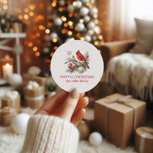 Sticker Rond Bouquet de houx de Noël Cardinal Rouge