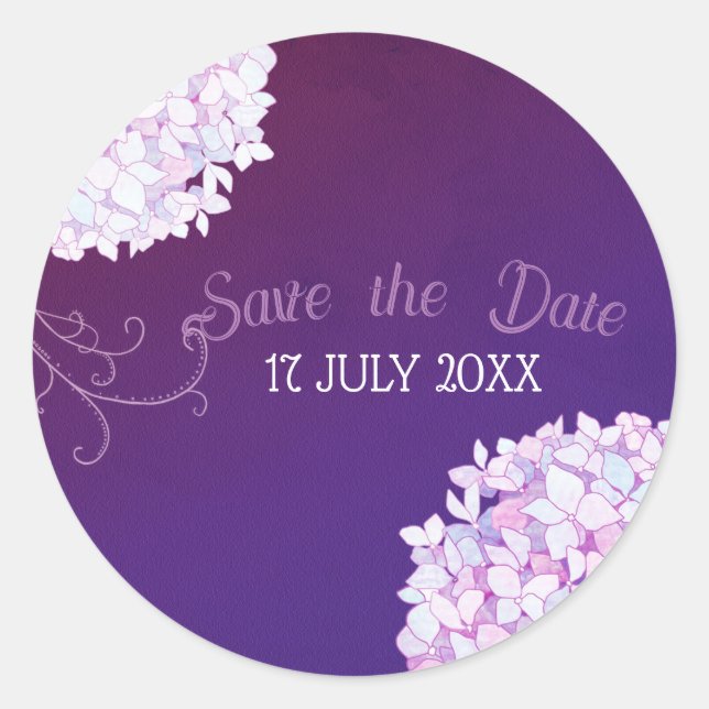Sticker Rond Bouquet de Hydrangea Mariage pourpre (Devant)