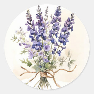 Sticker Rond Bouquet de Larkspur romantique aquarelle