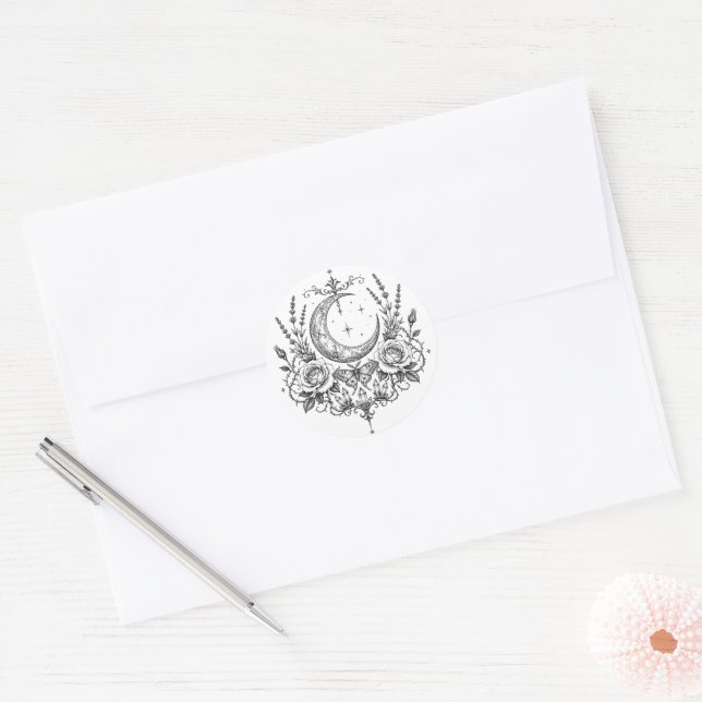 Sticker Rond Bouquet de mariage de papillon botanique gothique (Enveloppe)