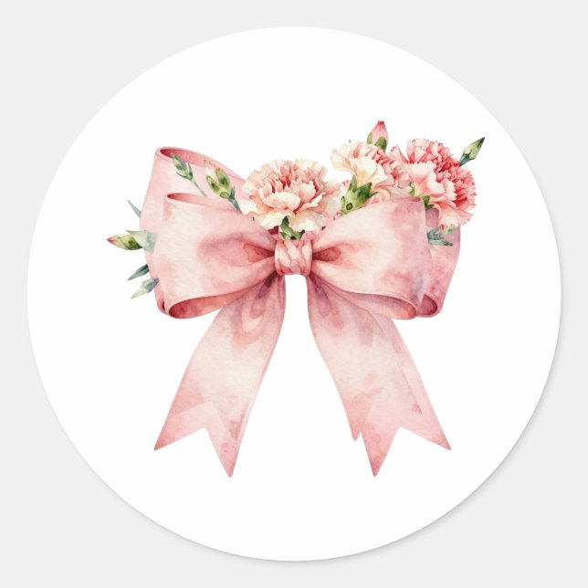 Sticker Rond Bouquet de Œillets Doux avec Rubans (Devant)