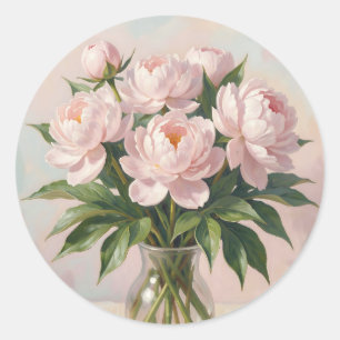 Sticker Rond Bouquet de pivoines rose gêné