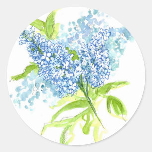 Sticker Rond Bouquet de printemps bleu Lilac Fleurs aquarelles