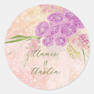 Sticker Rond Bouquet de rose au coucher du soleil avec noeud pa