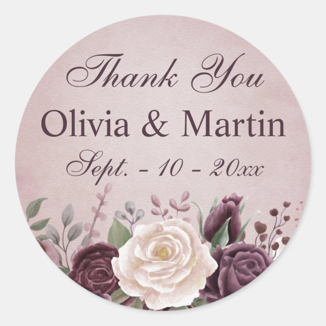 Sticker Rond Bouquet de Rose Dusty vintage (Devant)