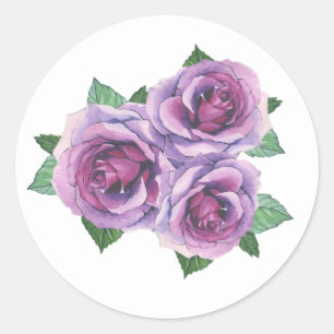 Sticker Rond Bouquet de rose violet aquarelle Floral