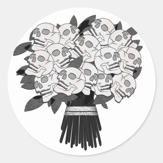 Sticker Rond Bouquet de roses crâniennes noir et blanc de toute (Devant)