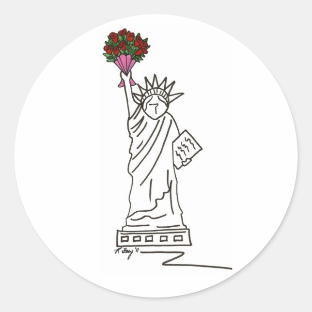 Sticker Rond Bouquet de Roses de la Statue Saint-Valentin de Ne (Devant)